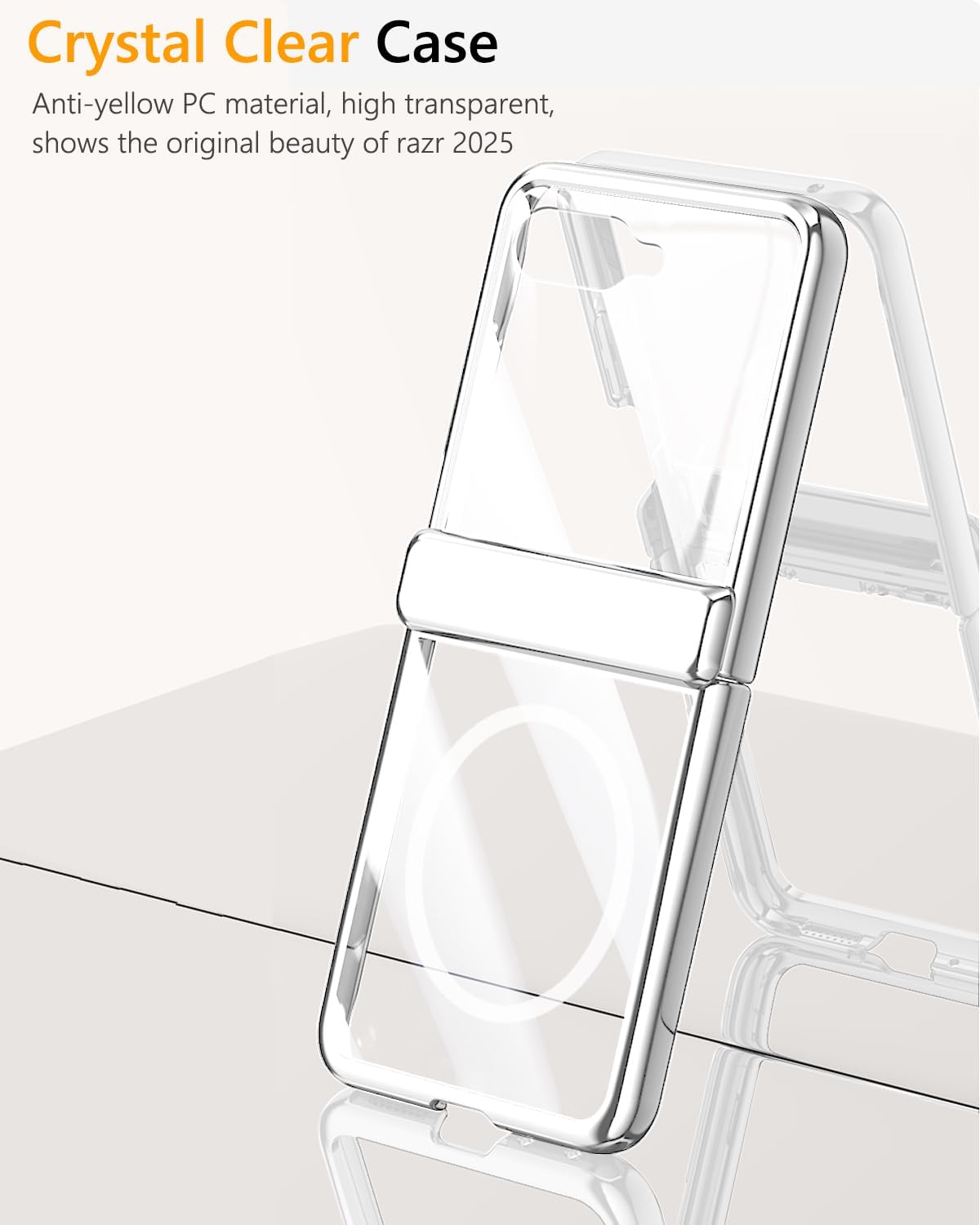 for Motorola Razr 2025 Case/Razr 2024 Magnetic Case, [Wireless Charging] Crystal Clear Phone Case with Rear Screen Protector Hinge Protection Protective Cover for Moto Razr 2025/2024 Silver