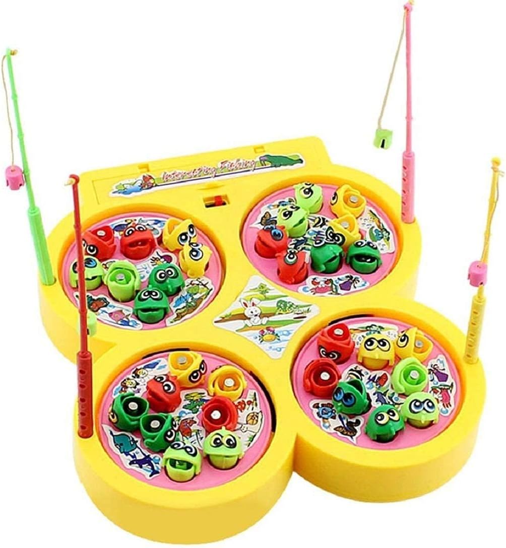 Bestie toys Fish Catching Classic Board Game with Sound, Fishing Game for Kids, Include 32 Pieces Fishes and 4 Fishing Rod, (Yellow)