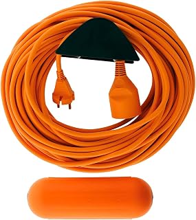 Zenitech- Gartenverlängerung 2x 1,5 mm² Orange 25 m + 1 orangefarbene wasserdichte Box + Wandhalterung