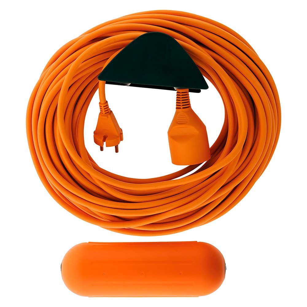 Zenitech - Extensión de jardín 2x 1,5mm² Naranja 25m + 1 Caja estanca Naranja + soporte de pared