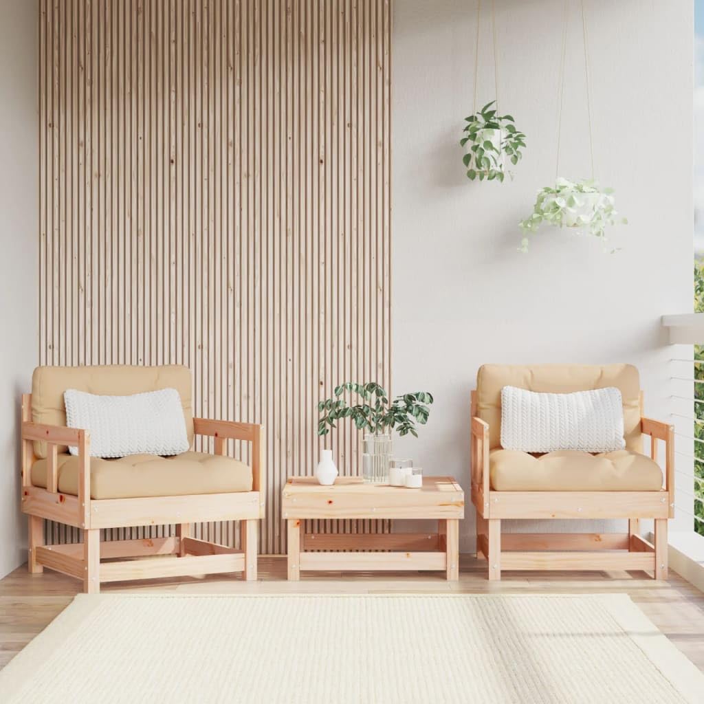 Chaises de jardin en bois pin massif Homgoday avec coussins beige pour extérieur modulable