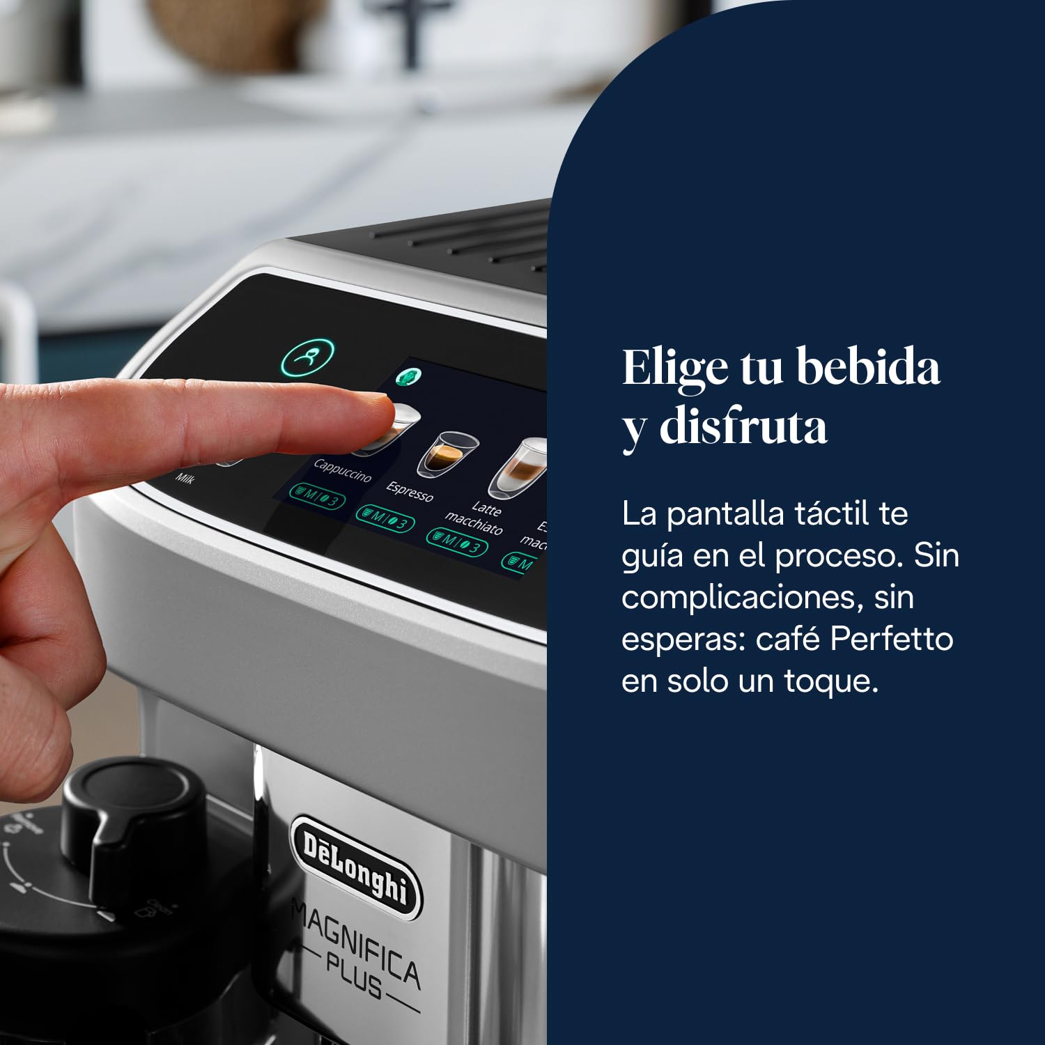 De’Longhi Magnifica Plus– Perfetto Cafetera Superautomática, LatteCrema Jarra de leche automática, 18 Bebidas One-Touch, Pantalla Táctil a Color, Plata y Negro (ECAM322.70.SB)