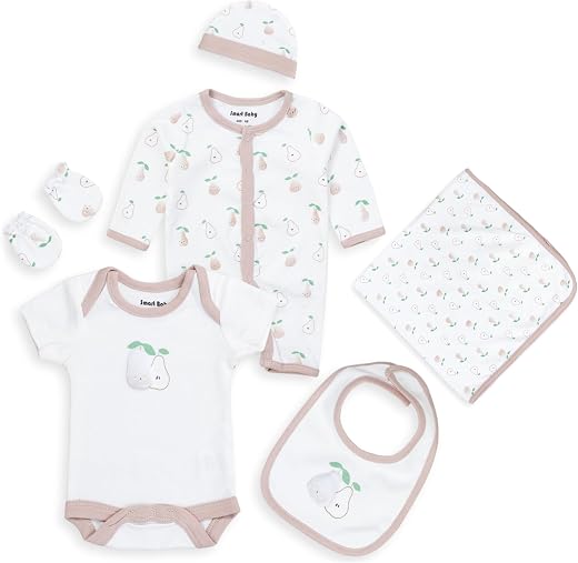 Smart Baby 6 Piece Newborn Clothes Set – 100% Bio-Washed Interlock Fabric | Bodysuit, Sleepsuit, Bib, Blanket, Mittens & C...
