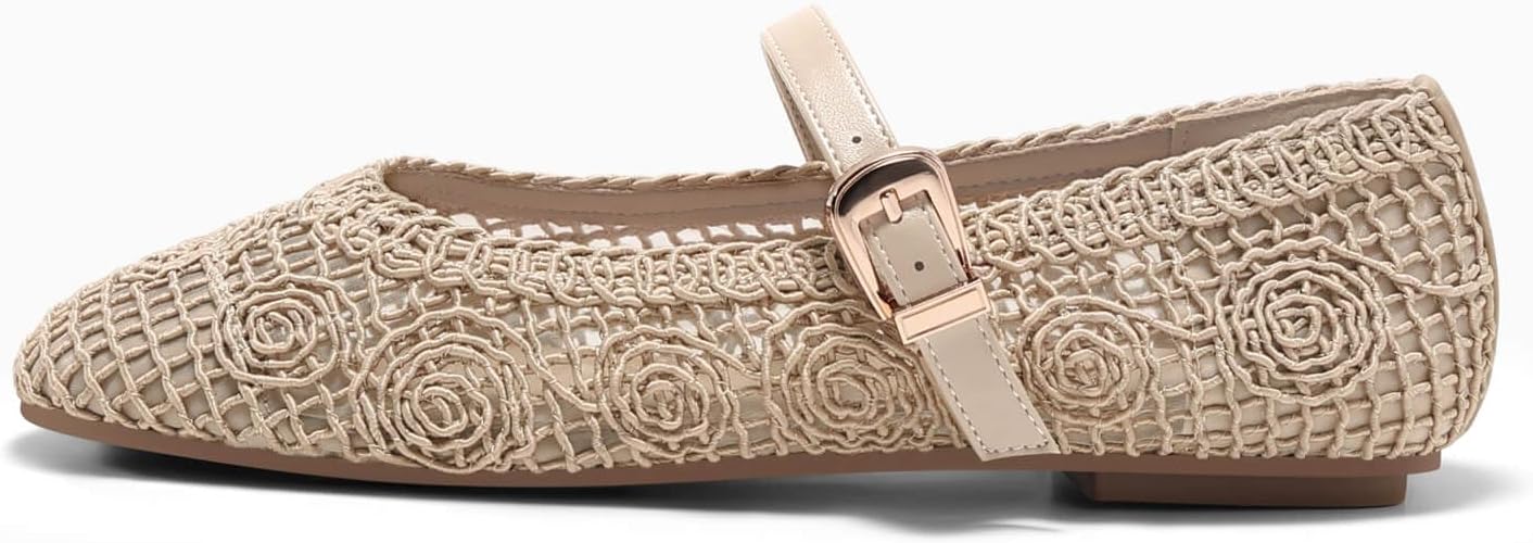 Coutgo Womens Mary Jane Woven Flats Round Toe Ballet Flats Dressy Comfortable Slip On Shoes - Image 4