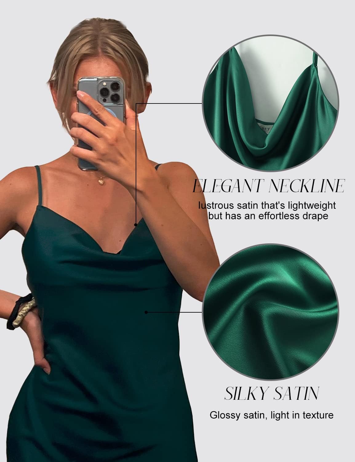 Satin Mini Dress Cowl Neck Spaghetti Strap Sexy Bodycon Dresses for Women Party Club - Image 5