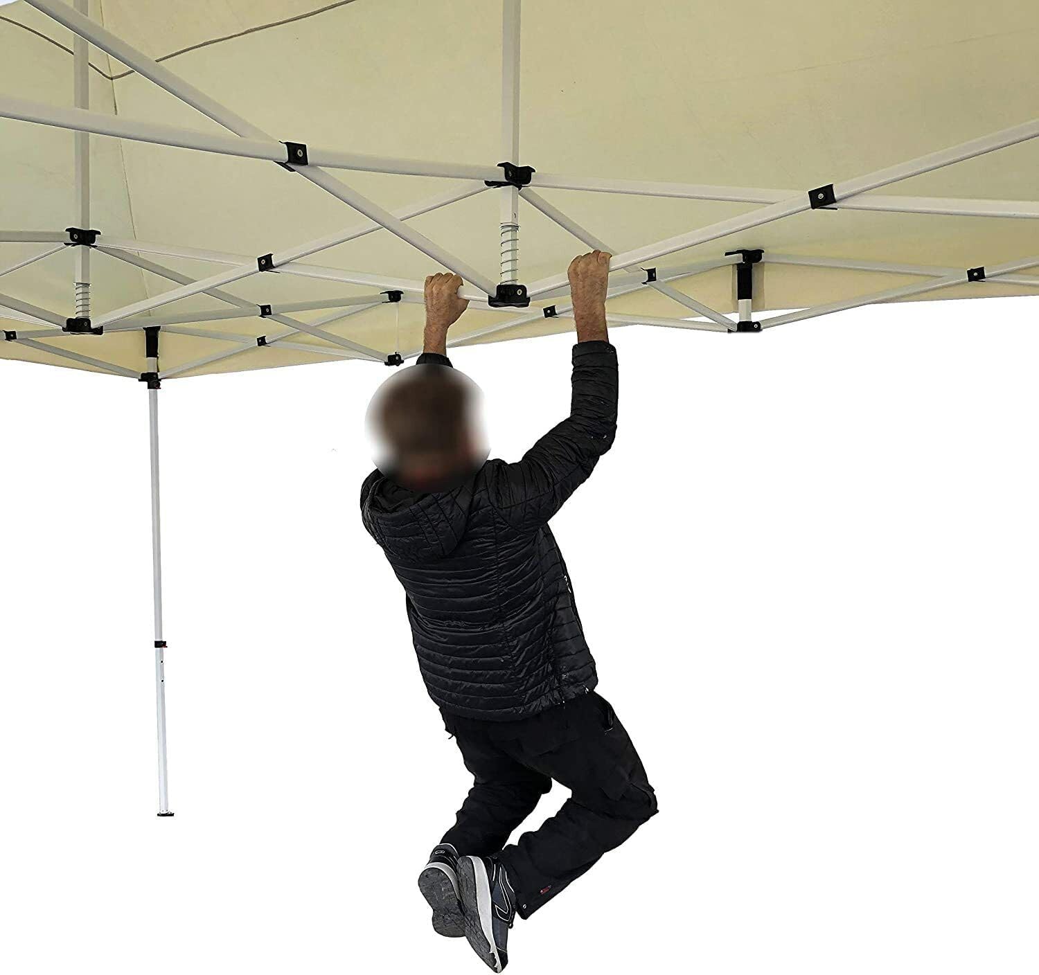 Gazebo Richiudibile Robusto Telescopico in Metallo a Fisarmonica 3x3, 4,5X3 e 6x3 mt Pieghevole Trasporto Telaio esagonale telo Beige trasportabile, da giardino e mercato (4,5x3)