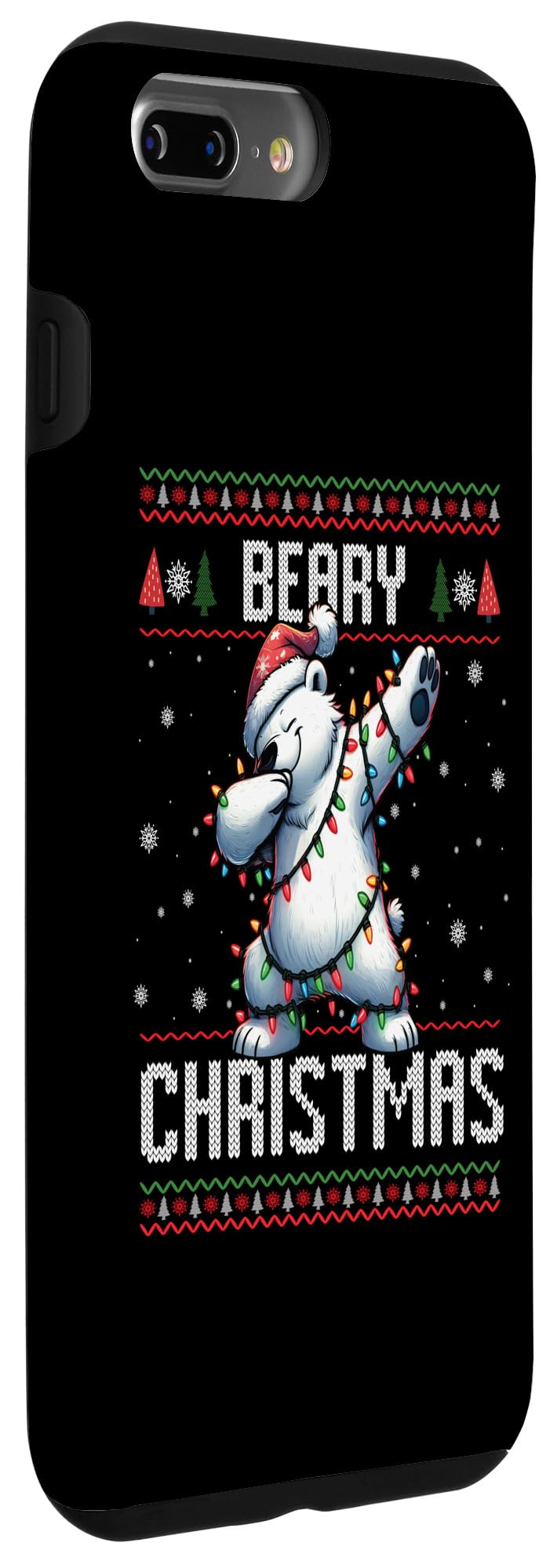 iPhone 7 Plus/8 Plus Beary Christmas Dabbing Polar Bear Santa Hat Xmas Lights Case - Image 3