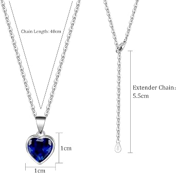 Heart Pendant Necklace for Women, Purple& Green & Red& Blue Crystal, Silver Plated Chain, Birthstone Jewellery
