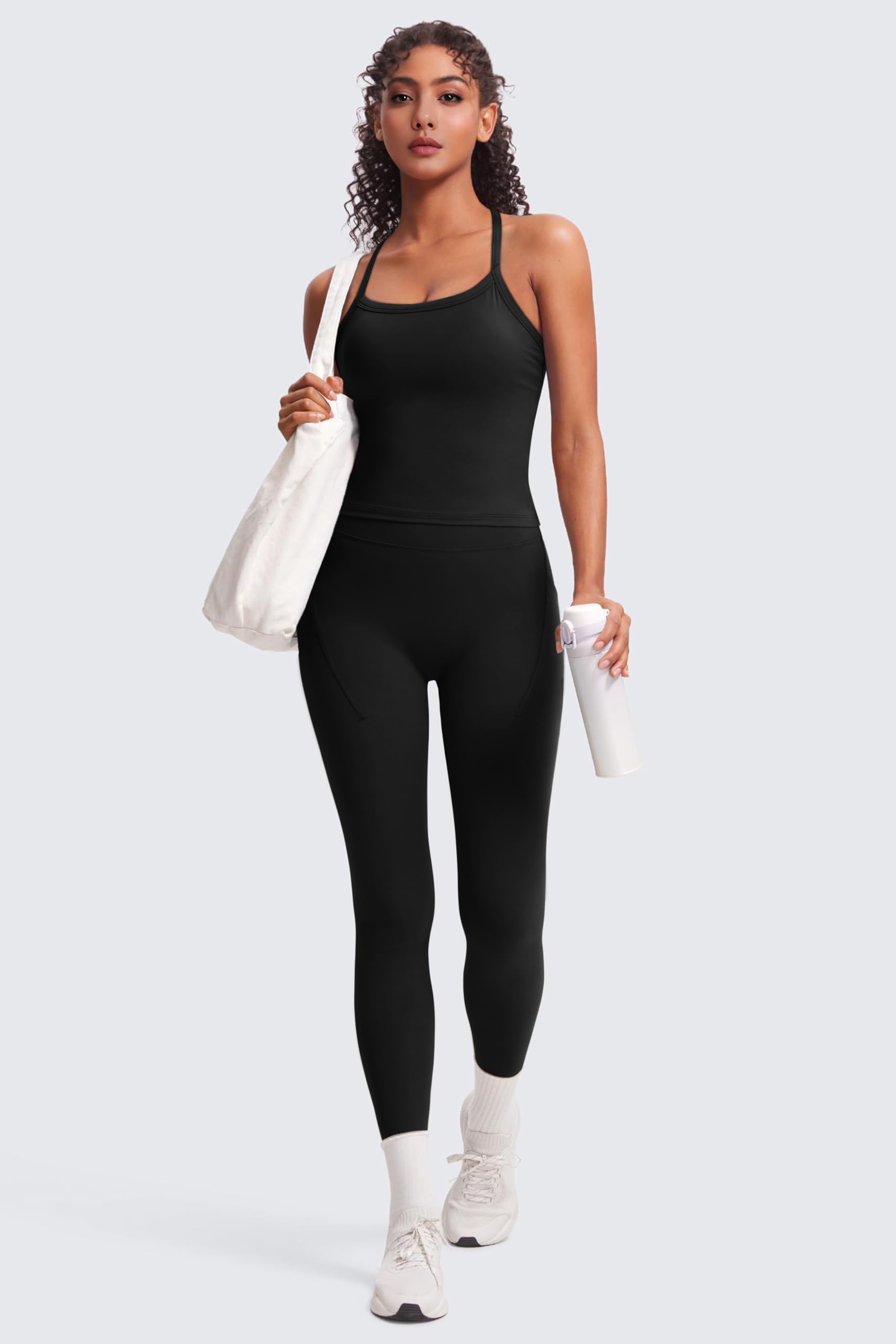 DOULAFASS Tenue de sport dos nu pour femme - Ensemble débardeurs, leggings de gym - Ensemble de deux pièces avec poches