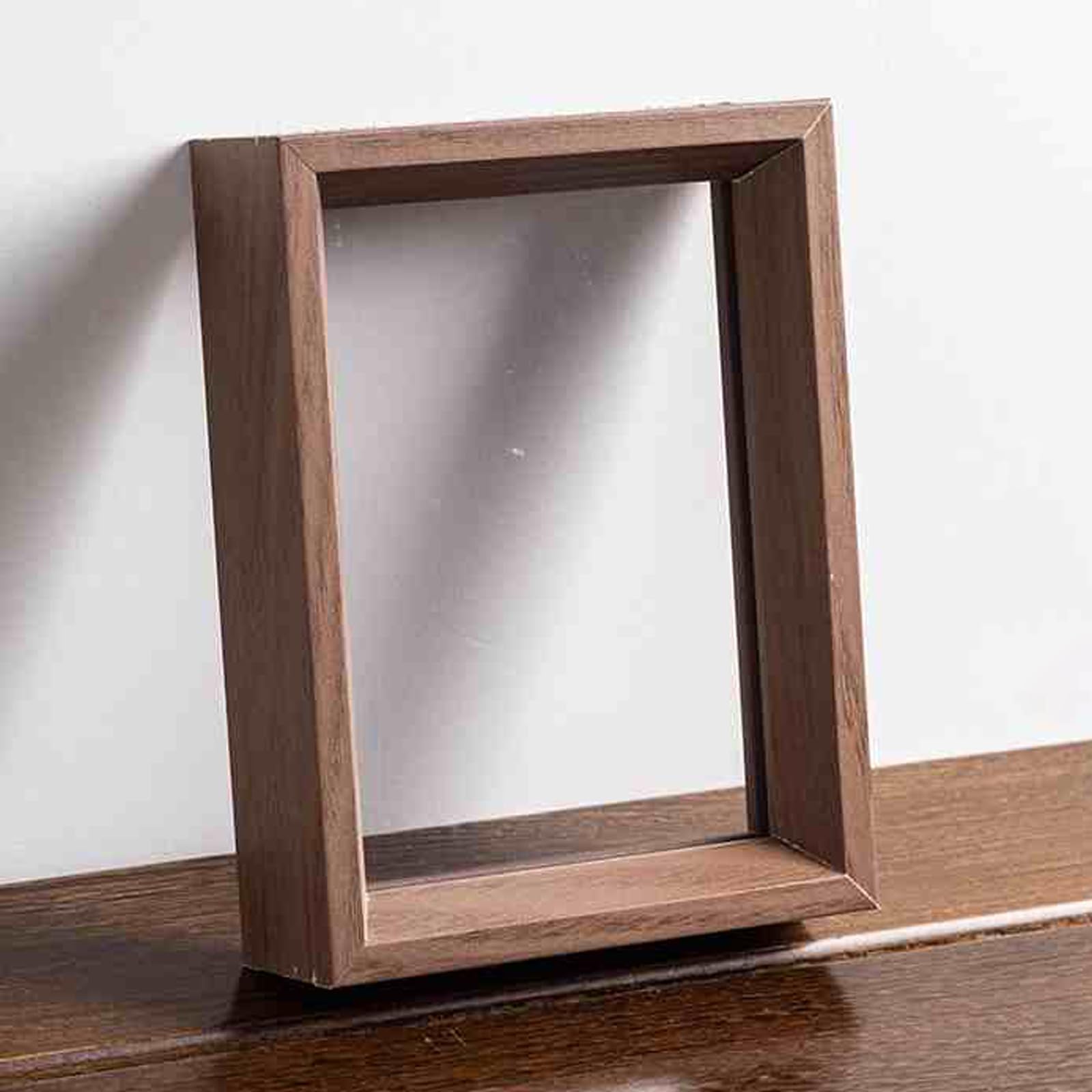 Ramka na zdjęcia z wytłoczonym szkłem, A4 Drewniana Pływająca Rama Podwójna Szklana Wyświetlacz Fotograficzny Dwustronny(Walnut Color,A3)