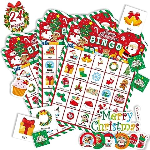 Funnlot Christmas Bingo Game for Kids, Christmas Games Christmas Crafts Christmas Activities with Reward Stickers for Kids Large Group Classroom Family Party Xmas Cover