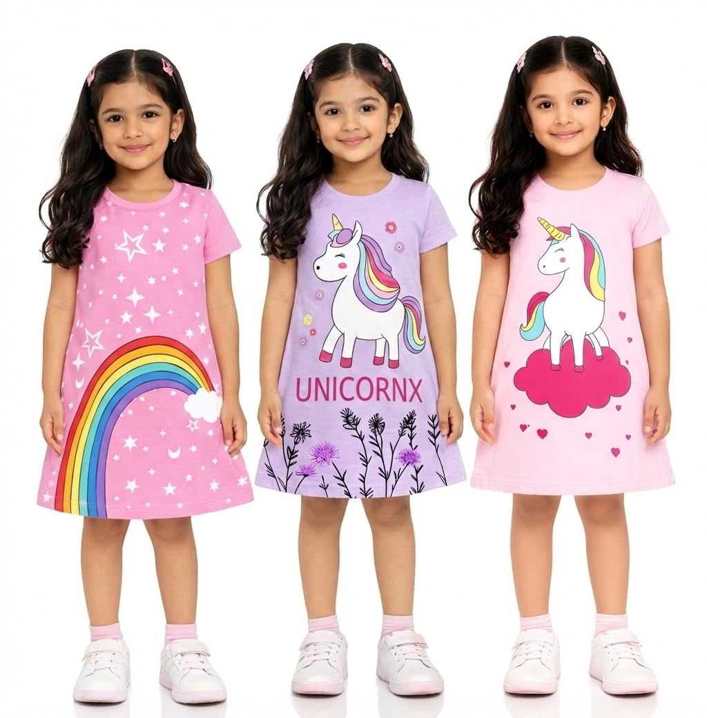 KEESOR Girls Unicorn Nightgown Dress Set, Rainbow and Star Print, Short Sleeve, 3 Pack - Review, Price and Buying Guide