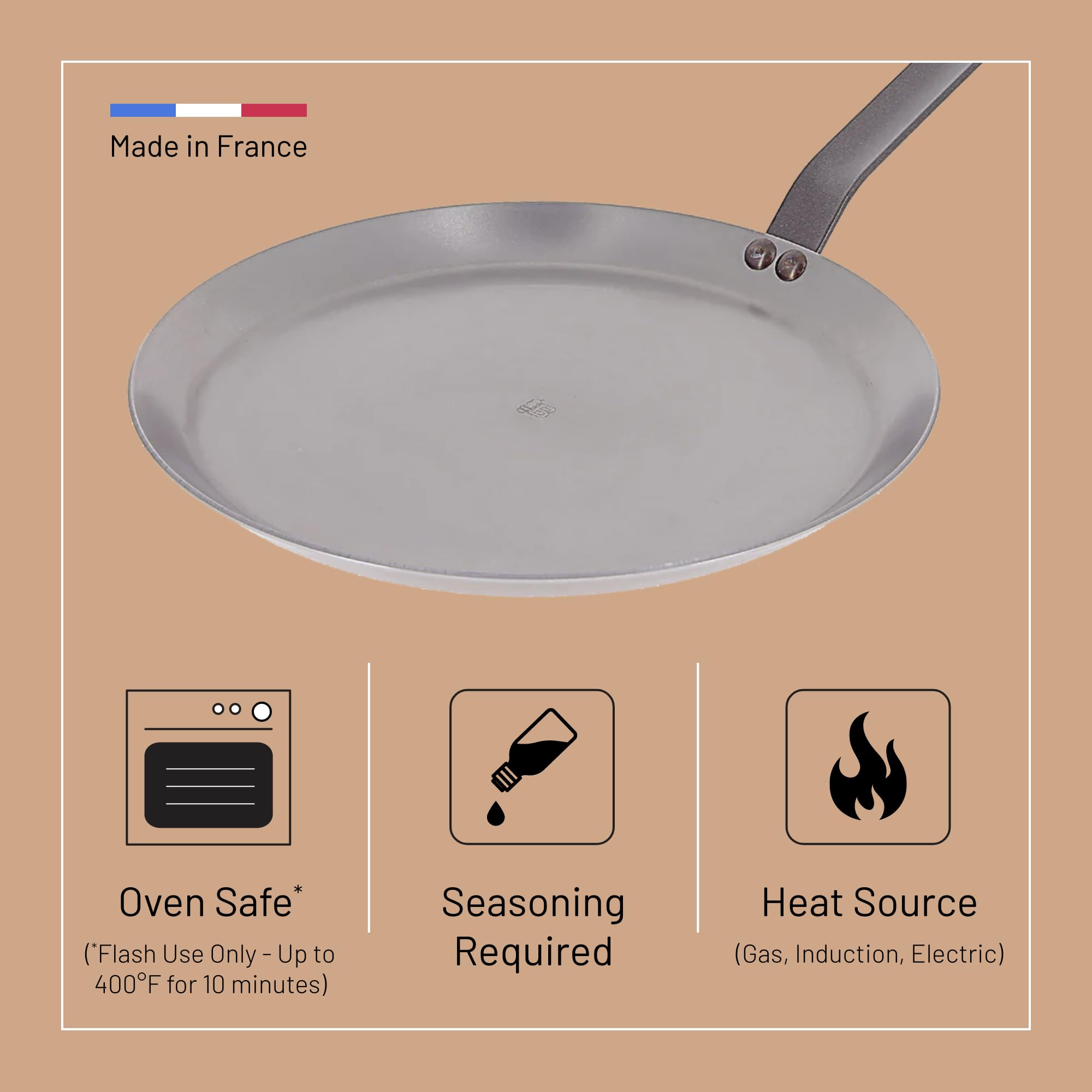 de Buyer - Crêpe-Pfanne MINERAL B aus Eisenstahl - 26 cm - 5615.26, Silber
