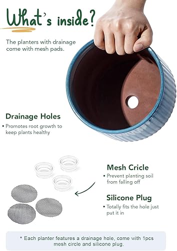 Miniatura 34 de LE TAUCI Macetas de cerámica para plantas, macetas de 8 + 6.7 + 5.5 pulgadas para interiores, maceta con agujeros de drenaje, macetas cilíndricas