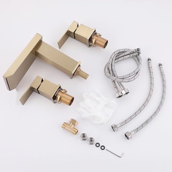 Waterfall 2 Handle Roman Tub Faucet,3 Hole Deck Mount,Brushed Gold