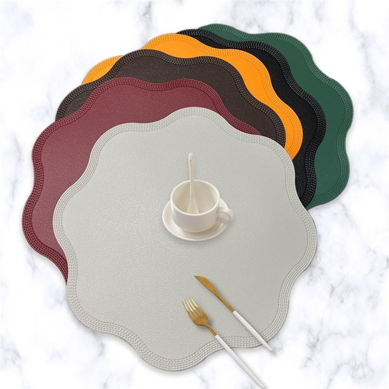Nordic Round Flower Placemat Leather Kitchenware Heat Insulation Non-Slip Mat Table Coaster(Gray)