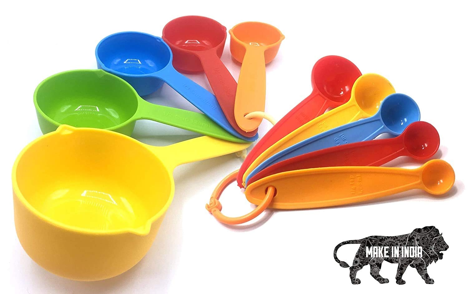 Plastic Measuring Cups and Spoon Set with Ring Holder| 10 Piece Set | Multicolor