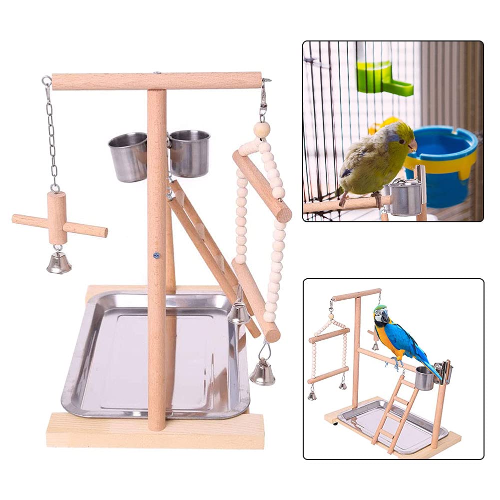 Puesto de pájaros Soporte de Percha for pájaros, Plataforma for Loros, Parque Infantil, Soporte for, Escalera, Juguetes interactivos con Tazas alimentadoras