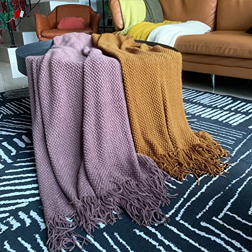 Lomao Knitted Throw Blanket With Tassels Bubble Textured Soft Blanket Lightweight Warm Throws For Couch Cover Home Decor (Khaki, 50X60) #TOP6