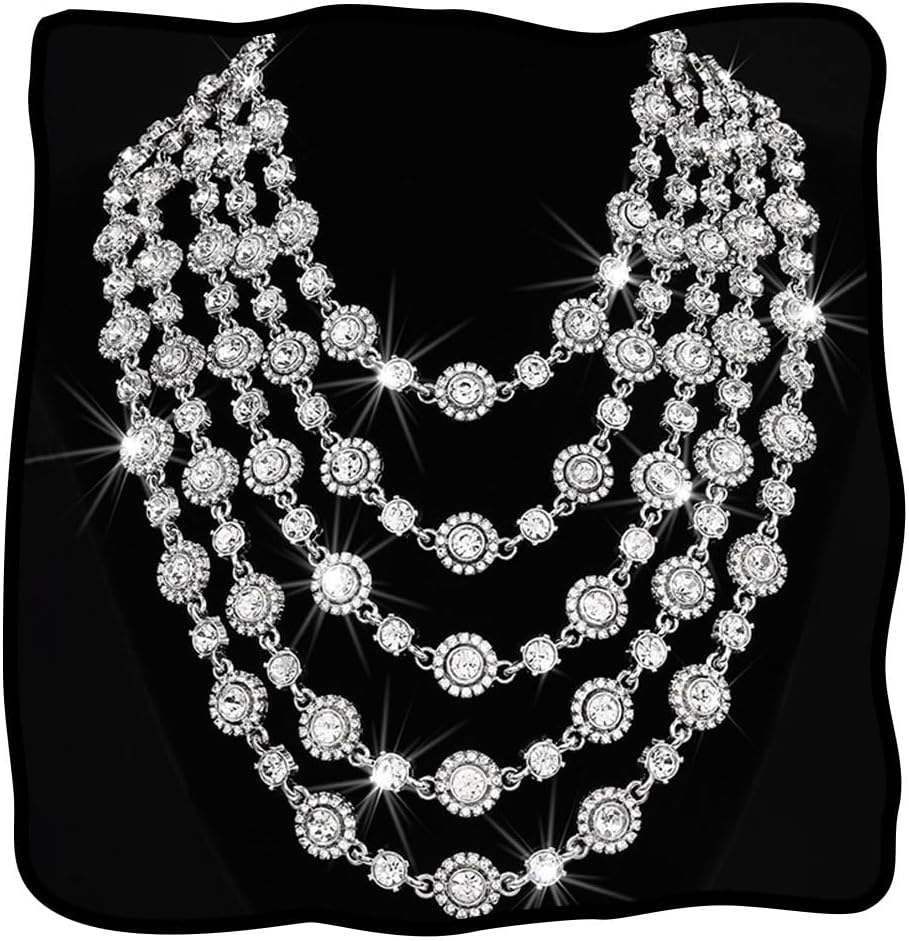 JEAIRTS 1920s Layered Rhinestone Collar Necklace Silver Sparkly Crystal Bride Wedding Necklaces Jewelry for Women