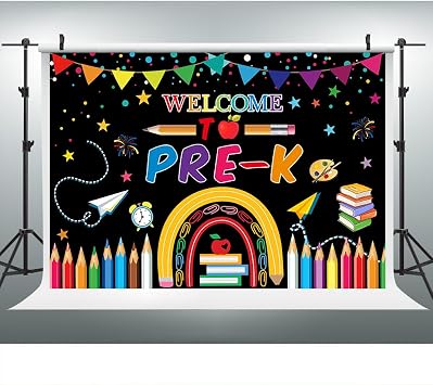 Welcome Back to Pre-K Backdrop for Kids Children Preschool First Day Kindergarten Classroom Supplies Decor Books Pencils Background Photo Booth Props 9x6ft BJMYLU1452