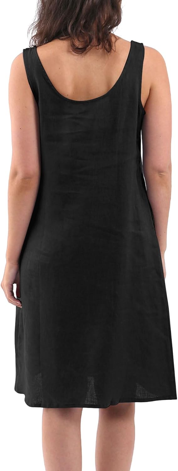 Amazhiyu Women's 100% Linen Summer Casual Sleeveless Midi Tank Dresses with Pockets - Image 2
