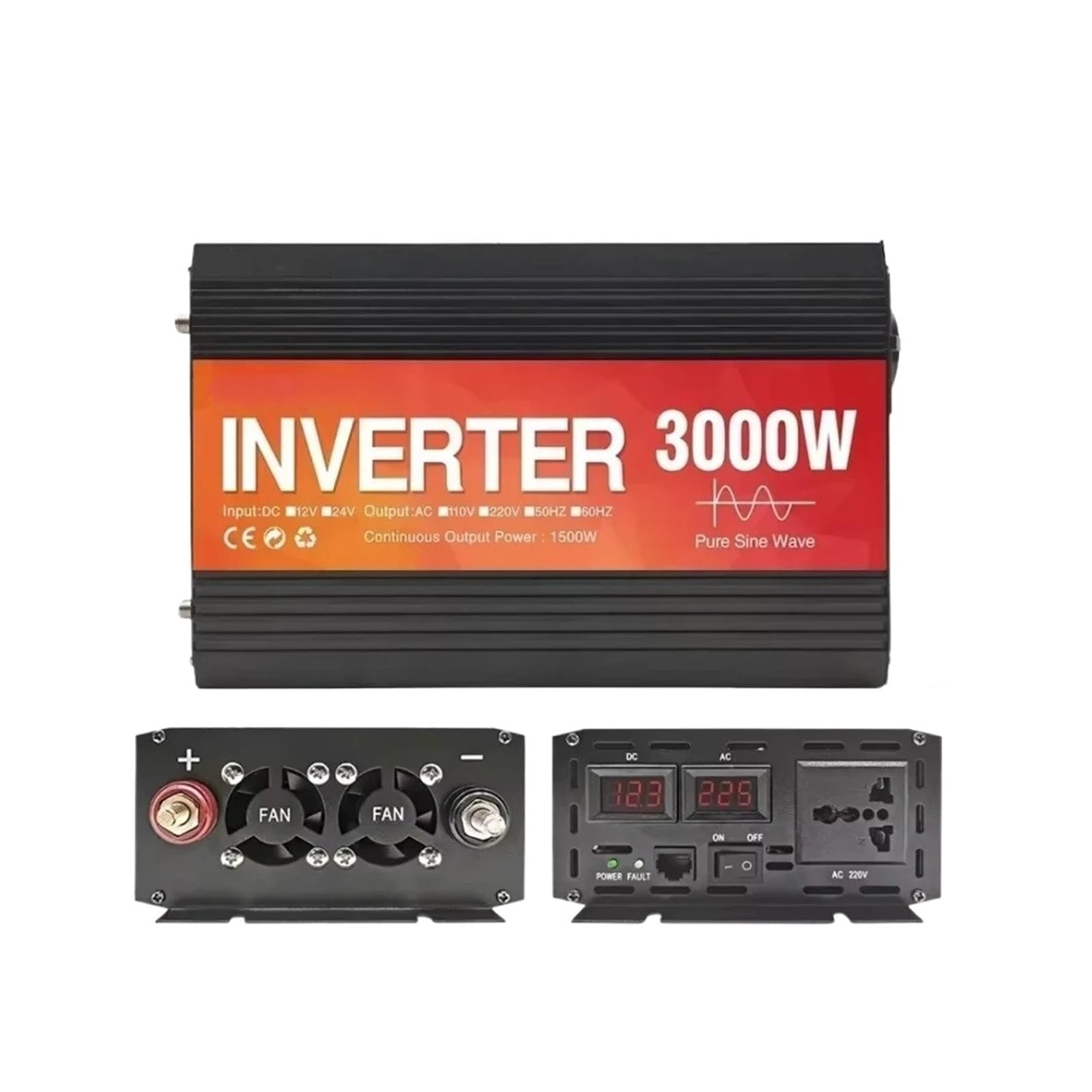 Inversor Coche 12 V 24 V A 220 V 50 Hz 60 Hz 2000 W 3000 W 4000 W Convertidor Voltaje Inversor Solar Onda Sinusoidal Pura Transformador(24V,220V60HZ,3000W)