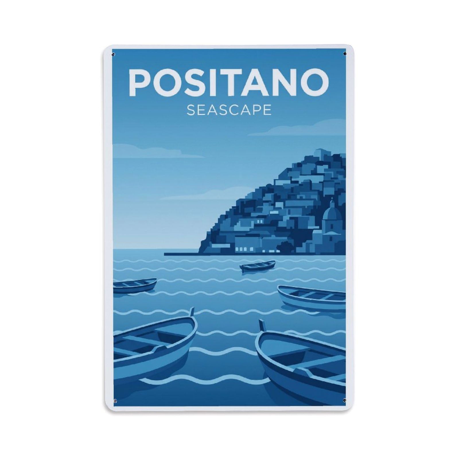 Vintage Travel Positano Italy Seascape Metal Tin Sign Plaque Wall Decor for Cafe, Club Bar, Office, Garden Metal Poster 8x12Inch