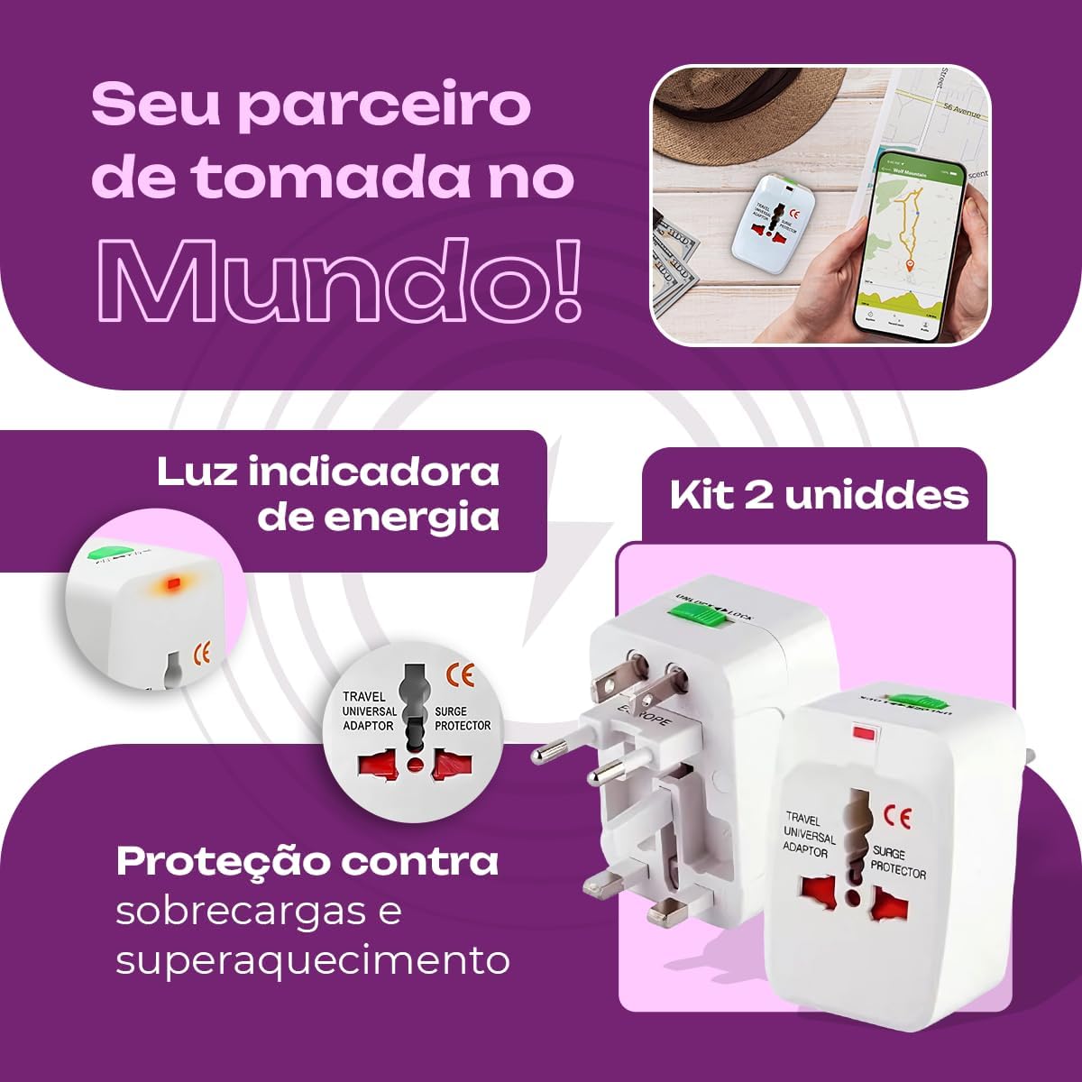 Kit 2 Adaptador Tomada Universal EUA Acessórios para Viagem Europa Americana para Brasileira Viagem Internacional Bivolt Compatível Com Estados Unidos Europa Inglaterra Padrão Internacional Kit 2 Adaptador Tomada Universal EUA Acessórios para Viagem Europa Americana para Brasileira Viagem Internacional Bivolt Compatível Com Estados Unidos Europa Inglaterra Padrão Internacional