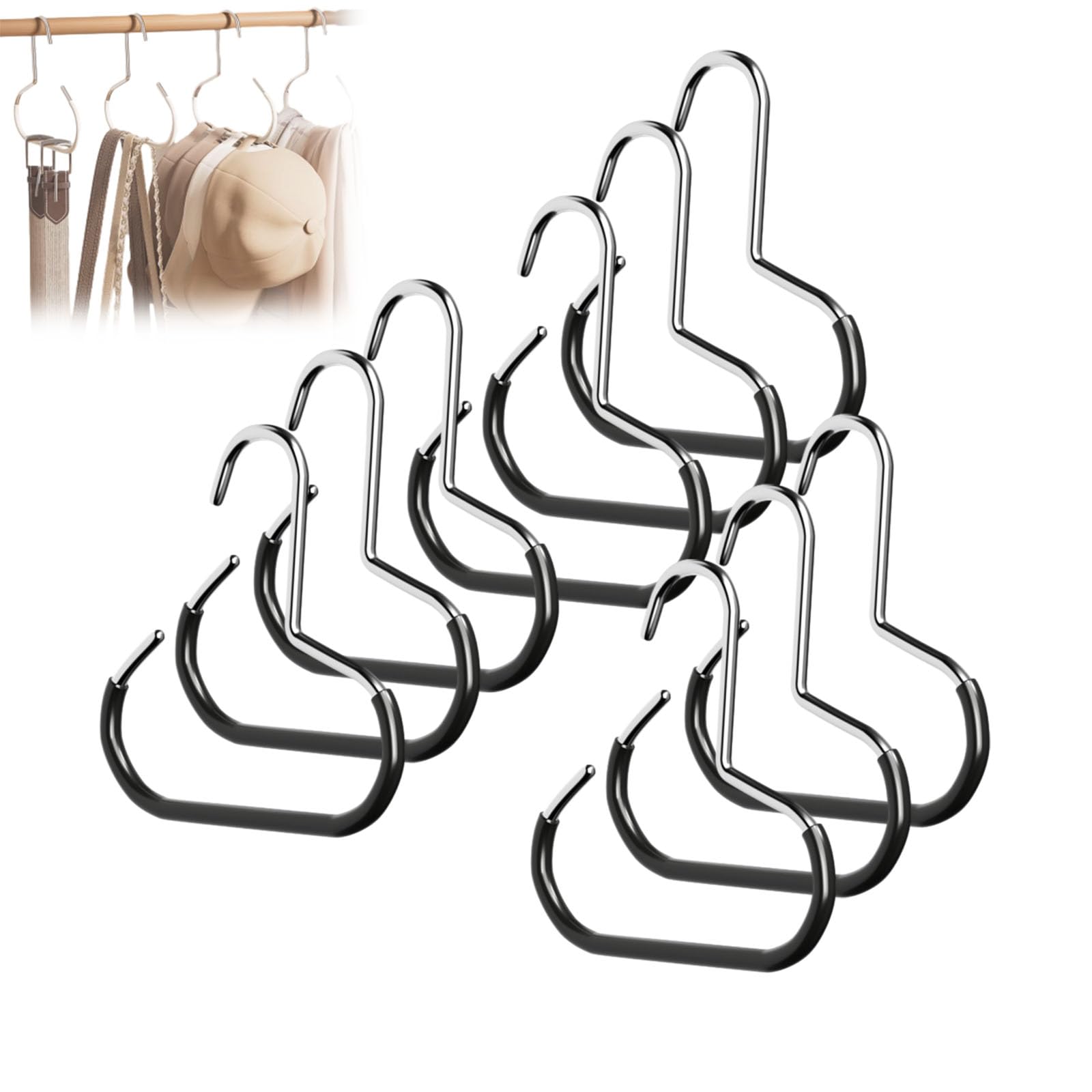 Durable Steel Hangers: Maximize Closet Space with Versatile Storage, Hat Organizer for Closet, Stainless Steel Hat Hangers, Space-Saving Hat Rack for Shawl, Scarf and Accessory (Black, 9pcs)