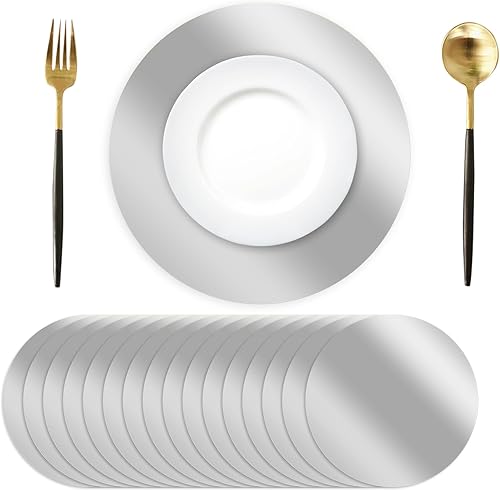 Miniatura 8 de Tarklanda 100 manteles individuales redondos dorados, de 13.3 pulgadas, de papel de espejo decorativo, mantel individual de papel desechable con