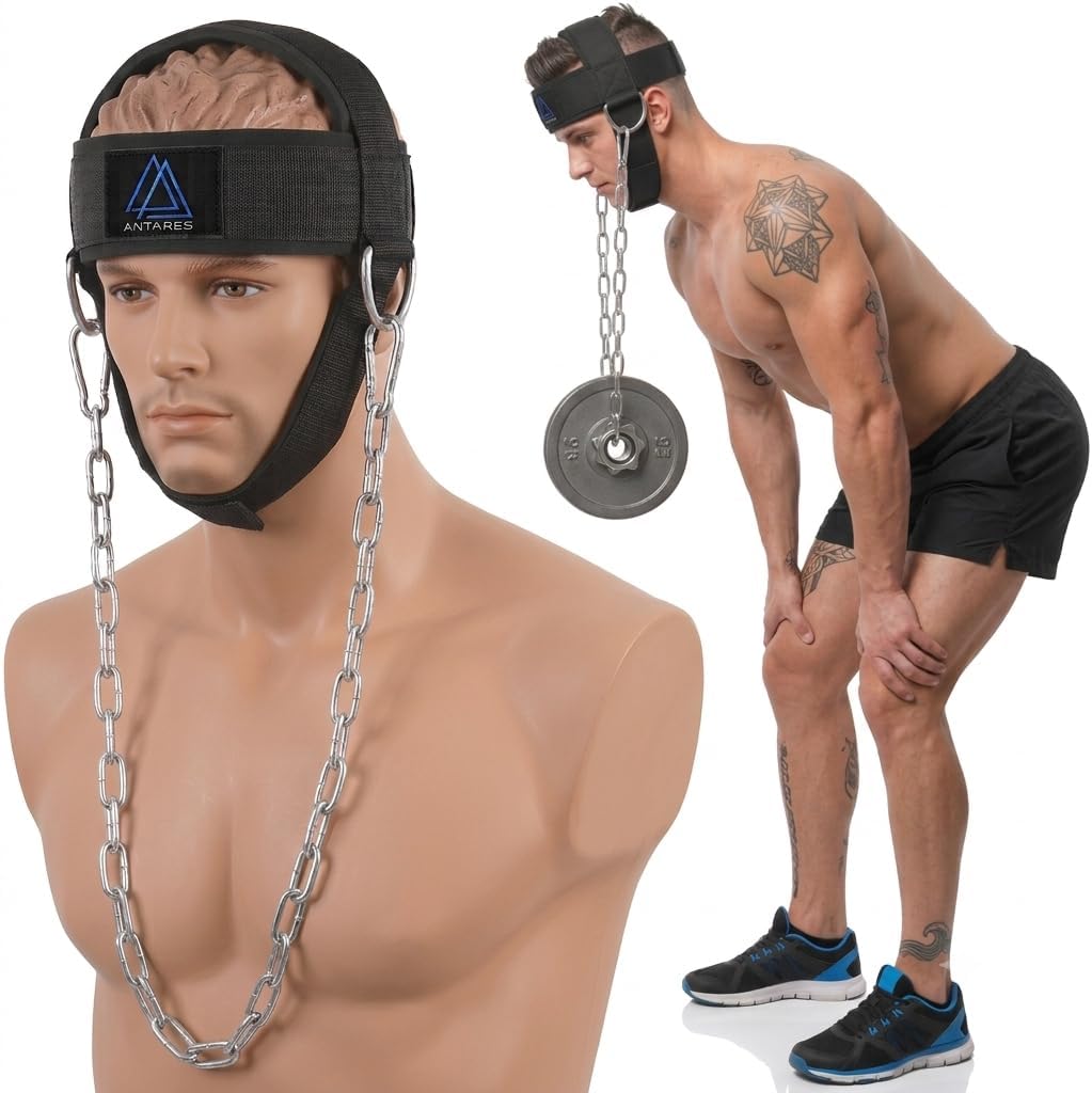 Neck Harness with Adjustable Strap and 36" Steel Chain, Weight Lifting Equipment for Strength Training, Supports Up to 150 lbs