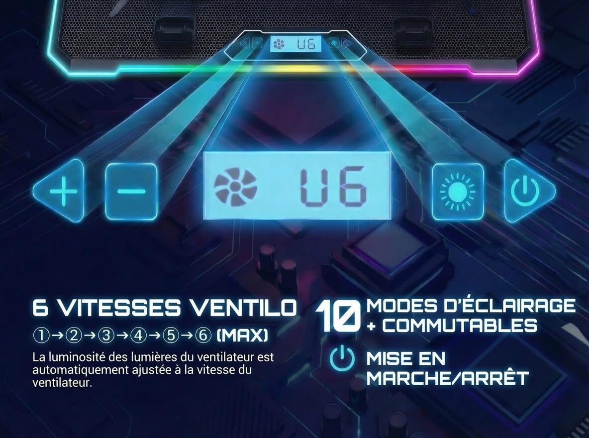 AABCOOLING Quantum -Ventilateur PC Gamer 9-17" -Support De Téléphone - Éclairage RVB - 13 LED Ventilateurs Silencieux, Efficaces -Réglage de 9 Niveaux - Contrôle LCD - Refroidisseur Laptop Cooler