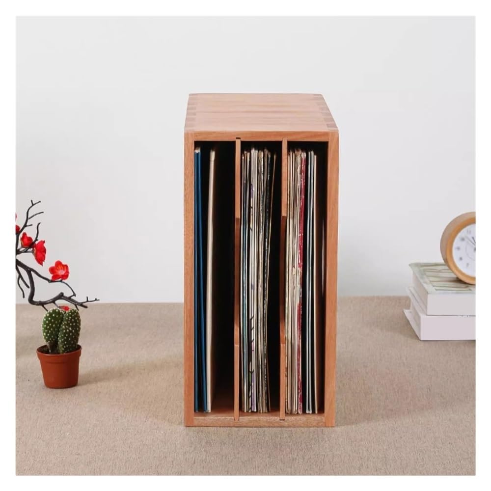Stojak na płyty CD Stojak na płyty winylowe z trzema przegródkami. Drewniane pudełko na albumy CD z wysuwanymi półkami