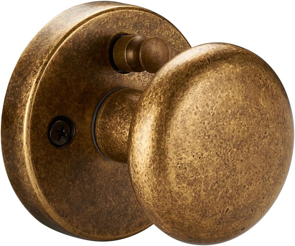 Antique Brass Privacy Door Knob – Classic Round Design with Push-Button Lock, Elegant Interior Handle for Bedroom, Bathroom, Kitchen, Vintage Style Long-Lasting Hardware