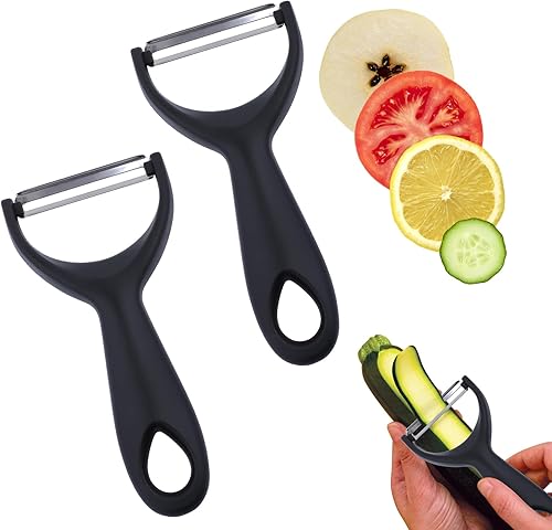 Juego de 2 peladores en Y, peladores de acero inoxidable para cocina, pelador en Y 2 en 1 para verduras y frutas, pelador de buen agarre con hoja