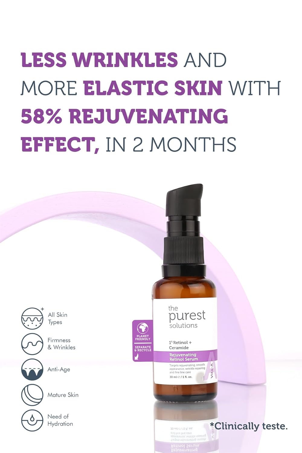 The Purest Solutions Vita-A Rejuvenating Retinol Serum (1% Retinol + Ceramide) - Promote Skin Hydration - Reduce Wrinkles, Fine Lines and Signs of Aging - Vegan | Cruelty Free (1 fl. oz)