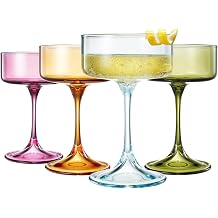 Khen Morgan Coupe Glasses, Set of 4, Art Deco Colored Vintage Coupe Glass, 9Oz Ribbed Crystal Hand Blown Martini & Cocktail Glasses, Perfect for Dessert, Manhattan, Cosmopolitan, Gimlet, Pisco Sour