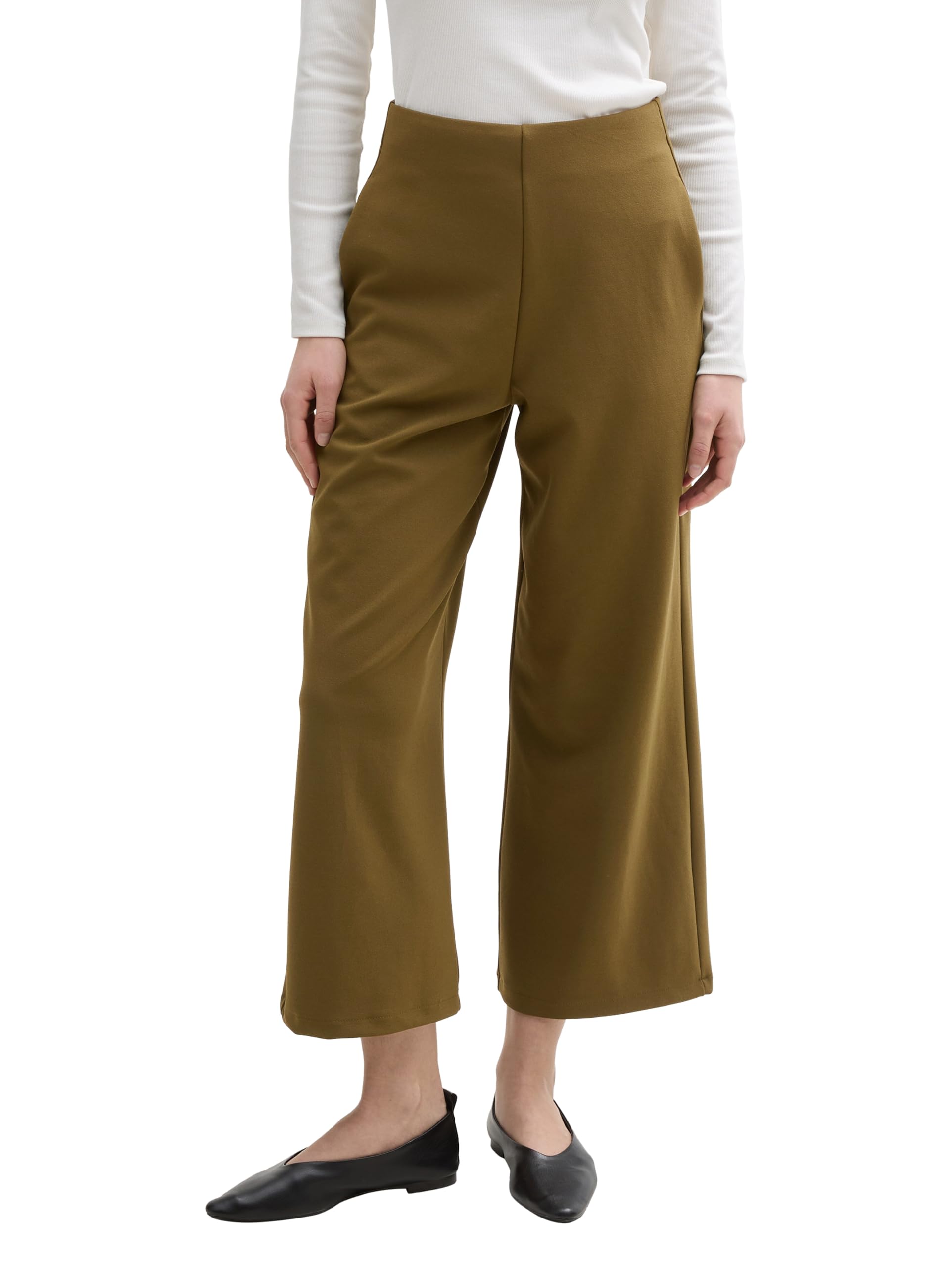 TOM TAILOR Denim Women's High Waist Culotte Trousers, 10370 - Golden Olive Green, L
