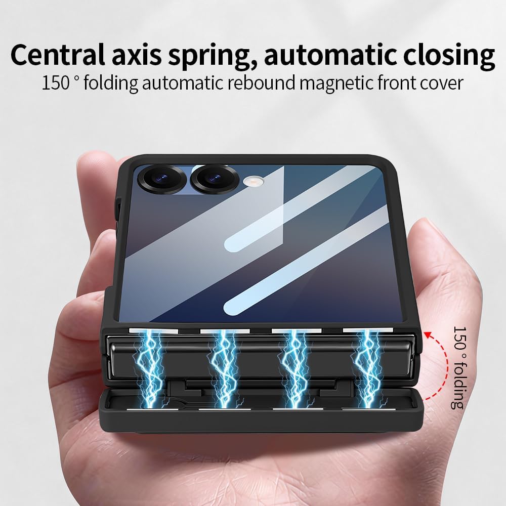 for the Samsung Galaxy Z Flip 7 Case Includes a Stylus and a Privacy Screen Protector.[Hinge Protection] [Front Tempered Glass Screen Protector] Black