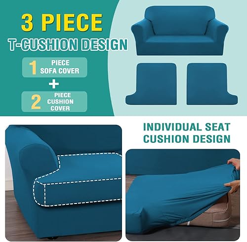 Miniatura 5 de Funda de sofá de forro polar con cojín en T, juego de funda de sofá de 3 piezas con 2 fundas de cojín individuales, protector de muebles elástico
