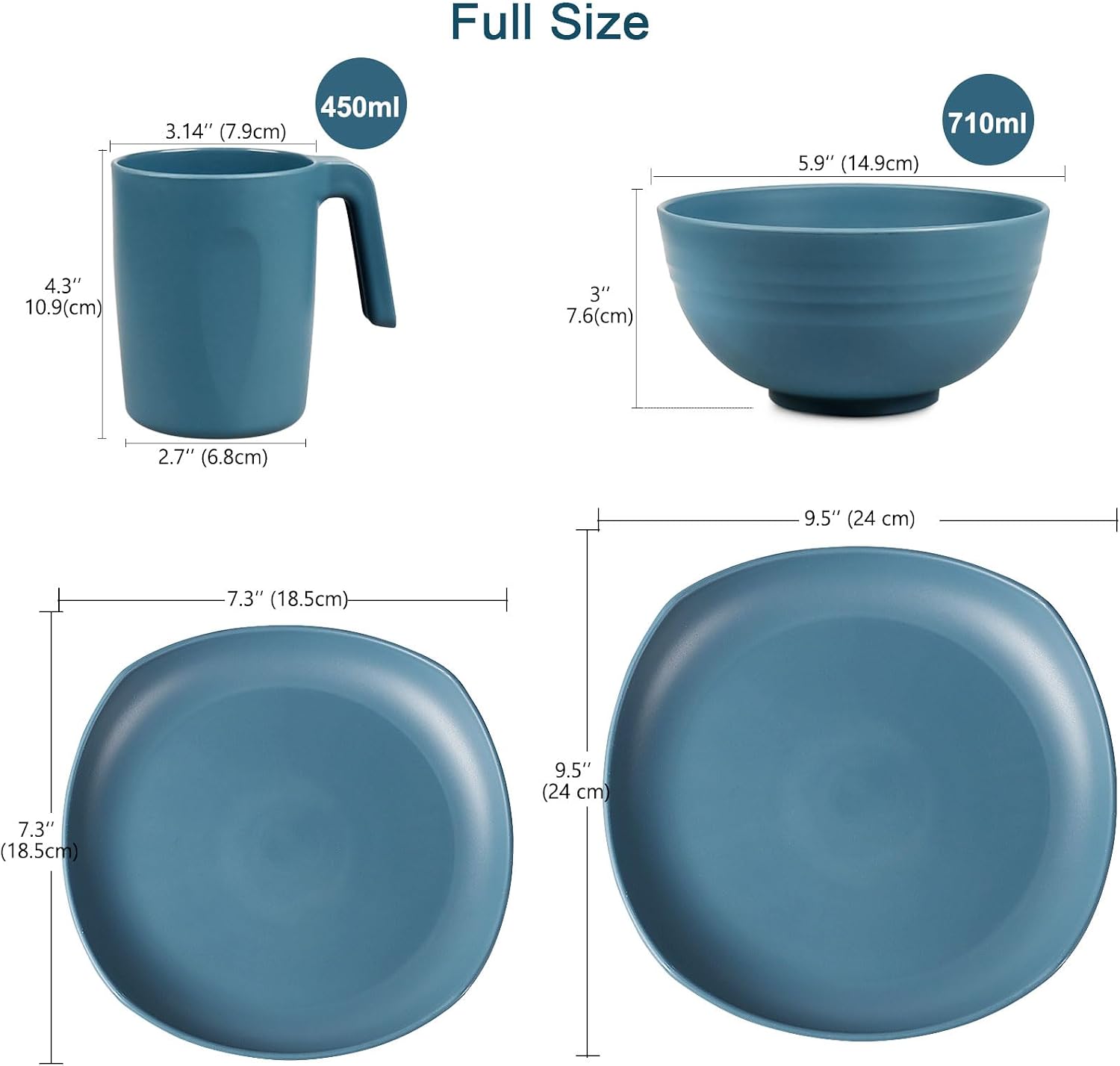 Greentainer Plastic Crockery Sets, Lightweight and Unbreakable Complete Set, Plate Set, Bowls, Cups, Dinner Service for 4 People, Ideal for Children and Adults, Reusable 16-piece Square Set