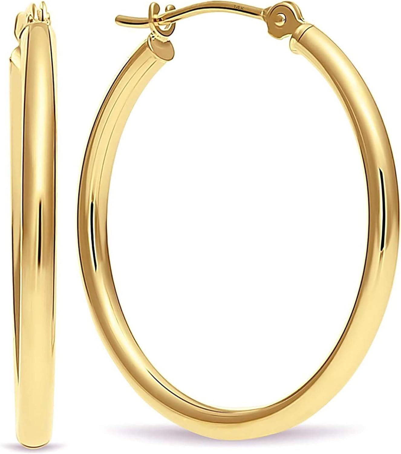 14k Yellow Gold Classic Real Gold Shiny Polished Hoop Earrings, Plain Round Gold Hoops
