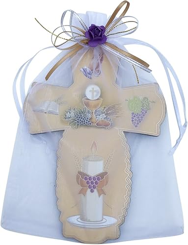 Cruz de pared para primera comunión (12 unidades) con Cruz de Madera Recuerdo de Primera Comunión (morado)