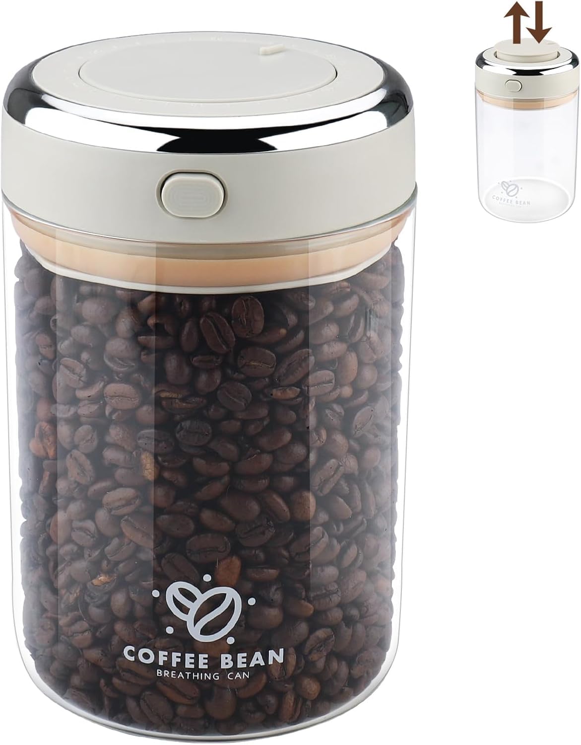 Sommdiy Transparent Coffee Bean Storage Container, 1100Ml Airtight Coffee Bean Container, Coffee Jar With One-Way Co2 Valve, Borosilicate Glass Container For Coffee Sugar Tea Nuts