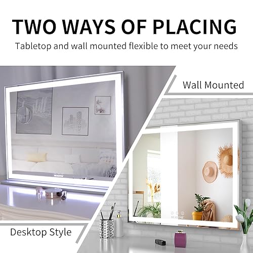 Miniatura 6 de BEAUTME Espejo de tocador grande con luces espejos cosméticos de maquillaje iluminados Hollywood con botón inteligente espejos de maquillaje de mesa