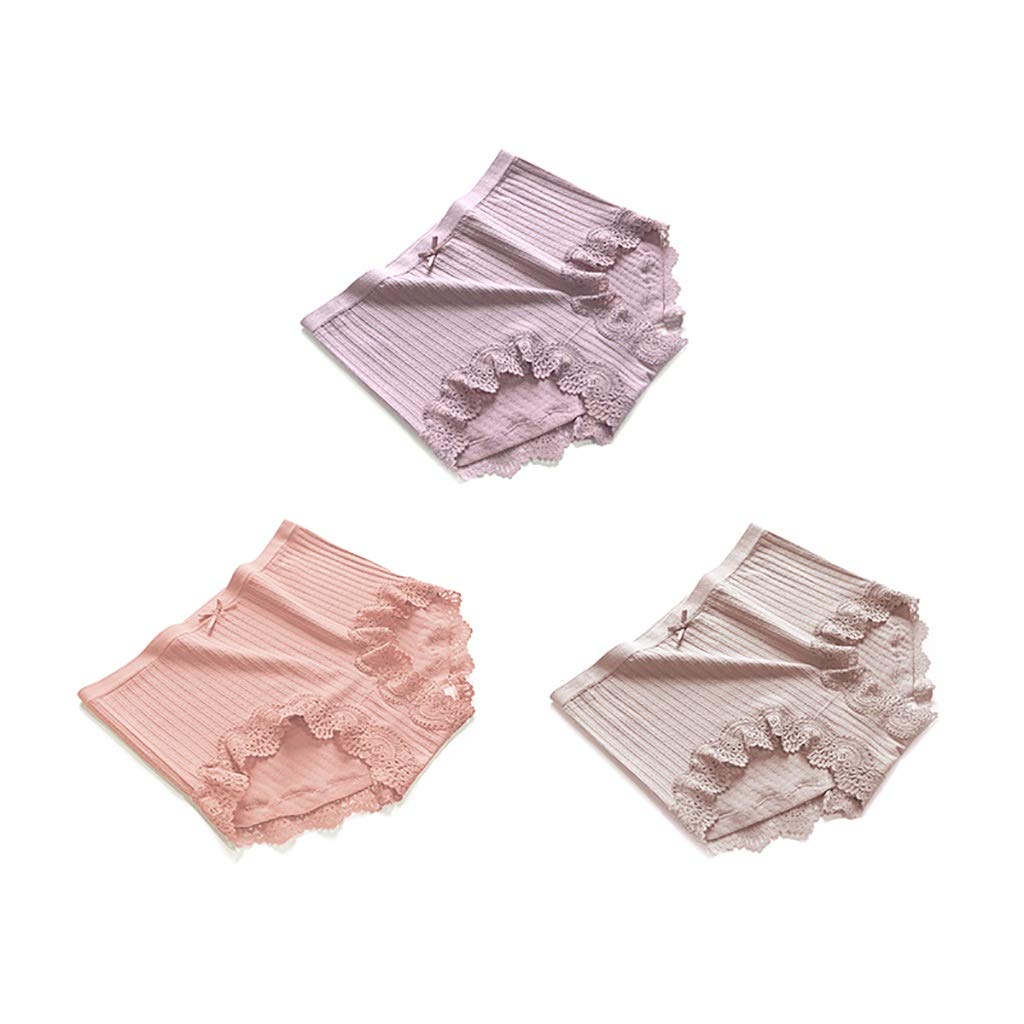Bikinis Taillenslips 3er Pack Damen Slips Maxi Damen Unterwäsche Sexy Lace Stretch Brief Schlüpfer Baumwolle High Leg Brief, 5 Stil (Color : E)