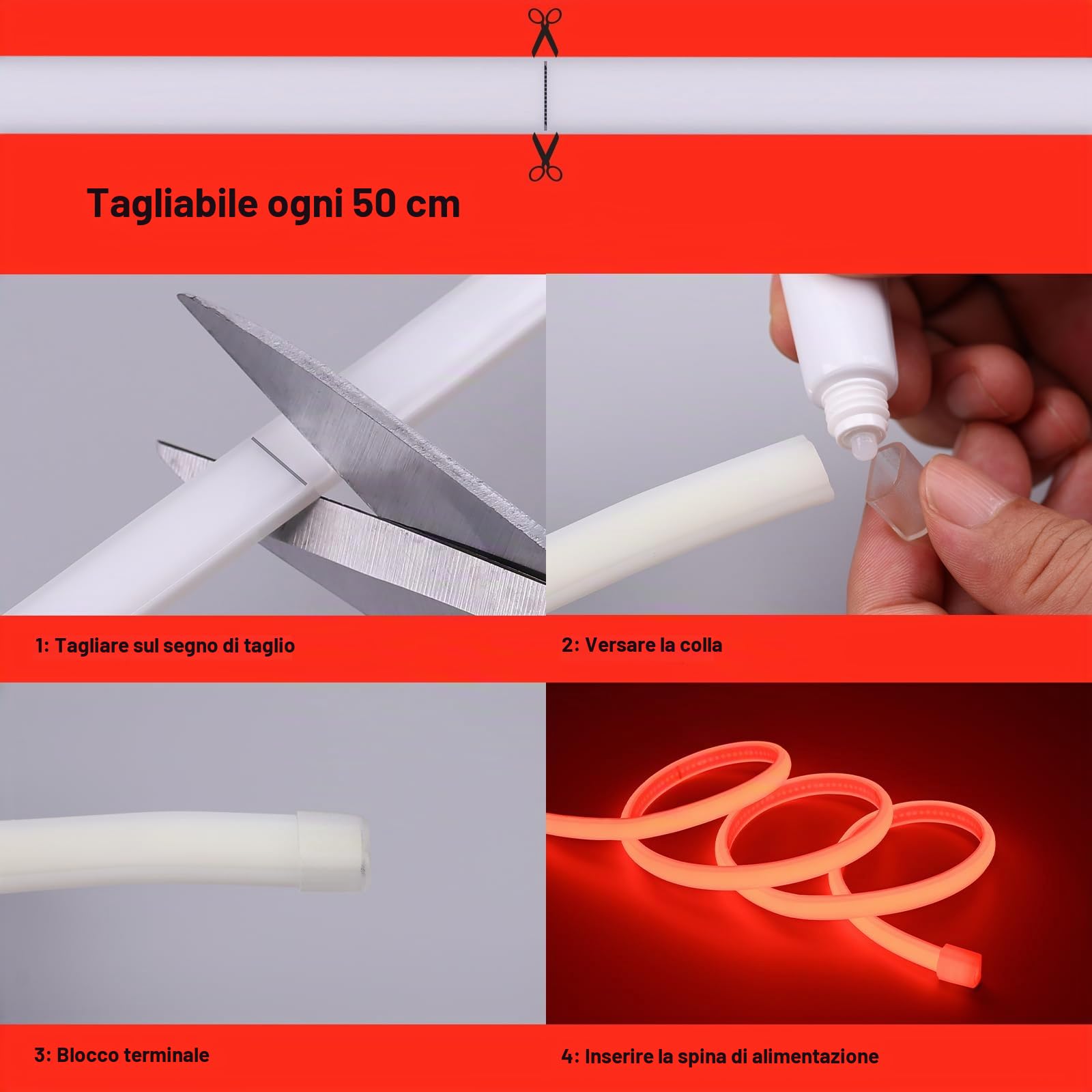 BENLUN Striscia LED COB 230V Esterno Impermeabile 20 metri, Luci LED 220V | Rossa Strisce LED da Esterno Alta Luminosità 200W 288LEDs/m IP65 per Camera da letto, Cortile, Giardino, Gaming