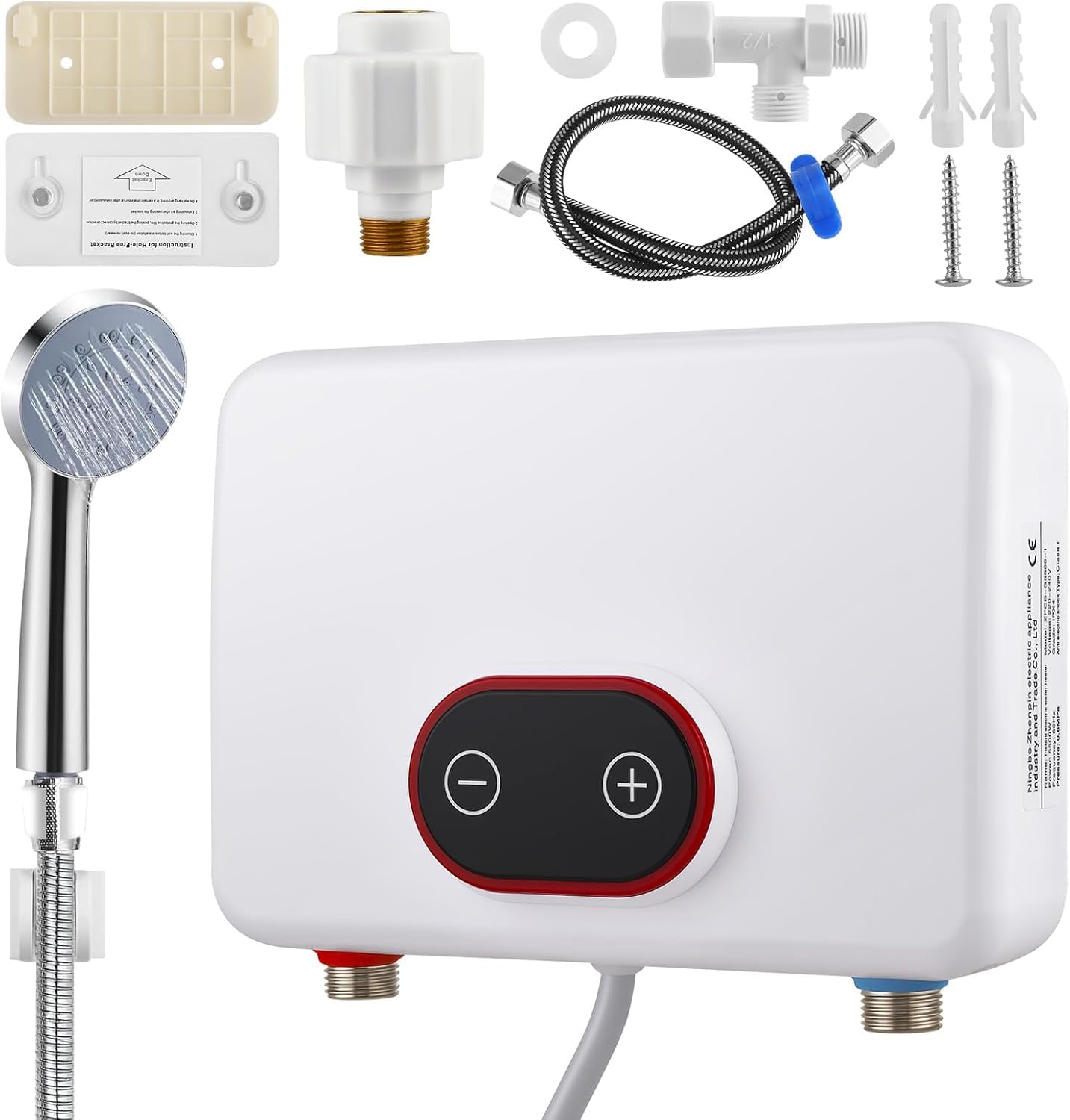 Elektrischer Durchlauferhitzer 5,5kW, 220V Instant Warmwasserbereiter mit Digitaldisplay & 3-Stufen-Leistungsmodus, IPX4 30-52℃ für Dusche, Küche & Garten [Energieklasse A] - Mit Regen