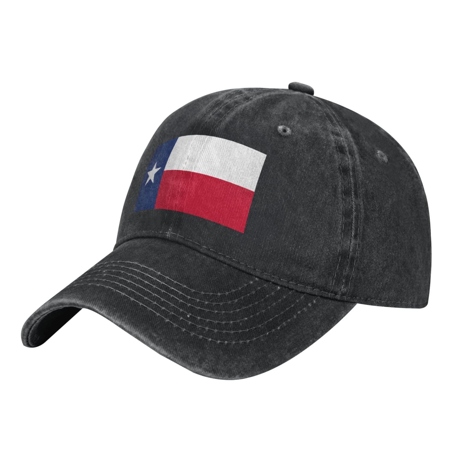 WHJSSF Black Cowboy Baseball Cap Flag of Texas Pattern Adjustable Cotton Hat Classic Curved Brim